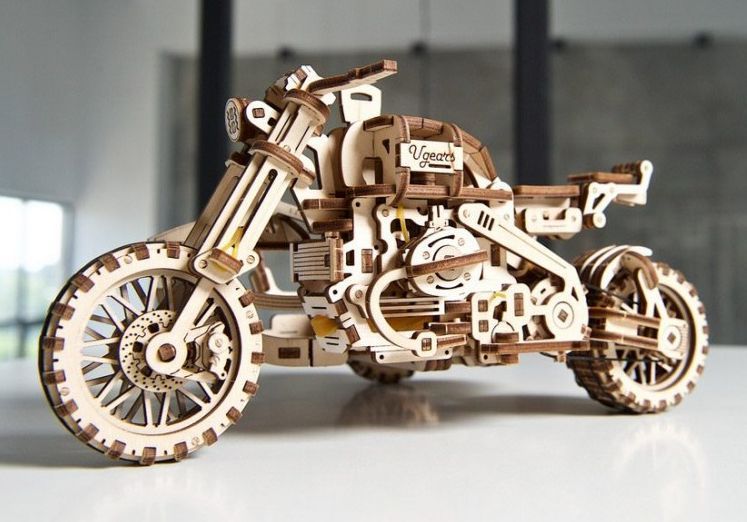 Механічна 3D модель &laquo;Мотоцикл Scrambler UGR-10 з коляскою&raquo; UGEARS 70137 фото