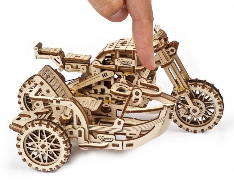 Механічна 3D модель &laquo;Мотоцикл Scrambler UGR-10 з коляскою&raquo; UGEARS 70137 фото