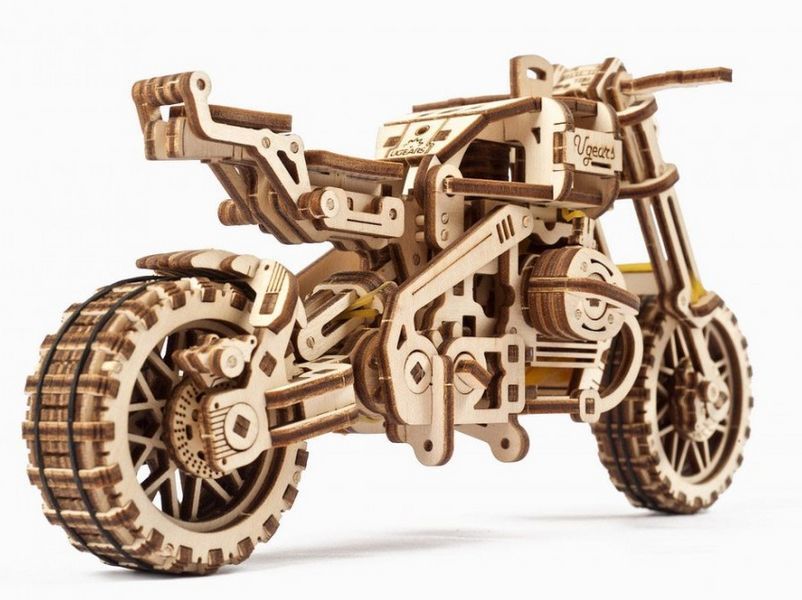 Механічна 3D модель &laquo;Мотоцикл Scrambler UGR-10 з коляскою&raquo; UGEARS 70137 фото