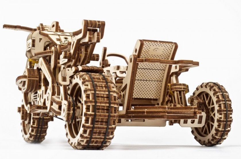 Механічна 3D модель &laquo;Мотоцикл Scrambler UGR-10 з коляскою&raquo; UGEARS 70137 фото