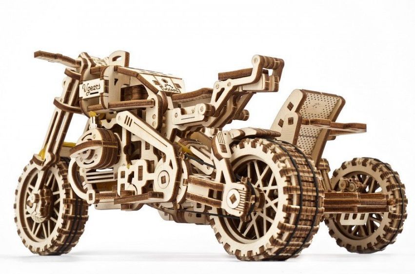 Механічна 3D модель &laquo;Мотоцикл Scrambler UGR-10 з коляскою&raquo; UGEARS 70137 фото