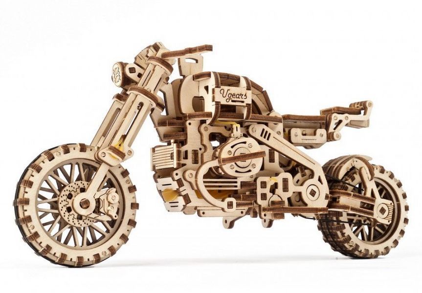 Механічна 3D модель &laquo;Мотоцикл Scrambler UGR-10 з коляскою&raquo; UGEARS 70137 фото
