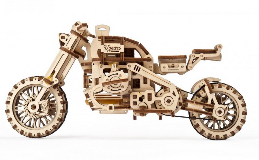 Механічна 3D модель &laquo;Мотоцикл Scrambler UGR-10 з коляскою&raquo; UGEARS 70137 фото